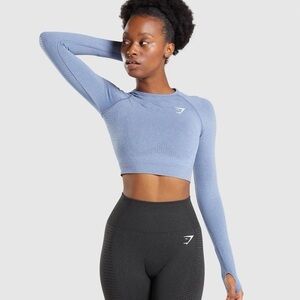Gymshark Blue Fitted Long Sleeve Crop Top